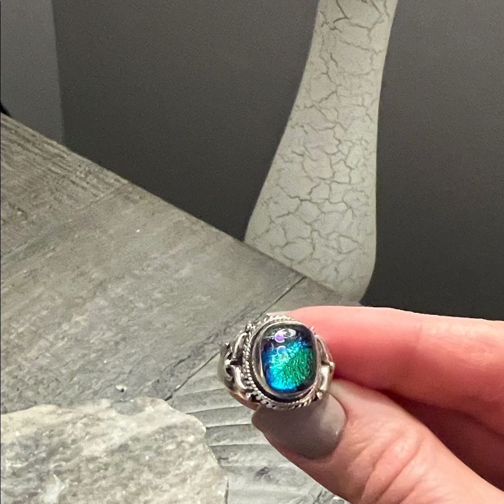Silver Ring with Green and Blue Stone
